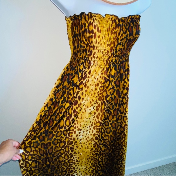 Beautiful Mixed Leopard Print Tube Maxi Dress Size L - Picture 4 of 11